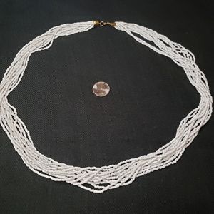 White Multi Strand Small Mini Beaded Collar Necklace